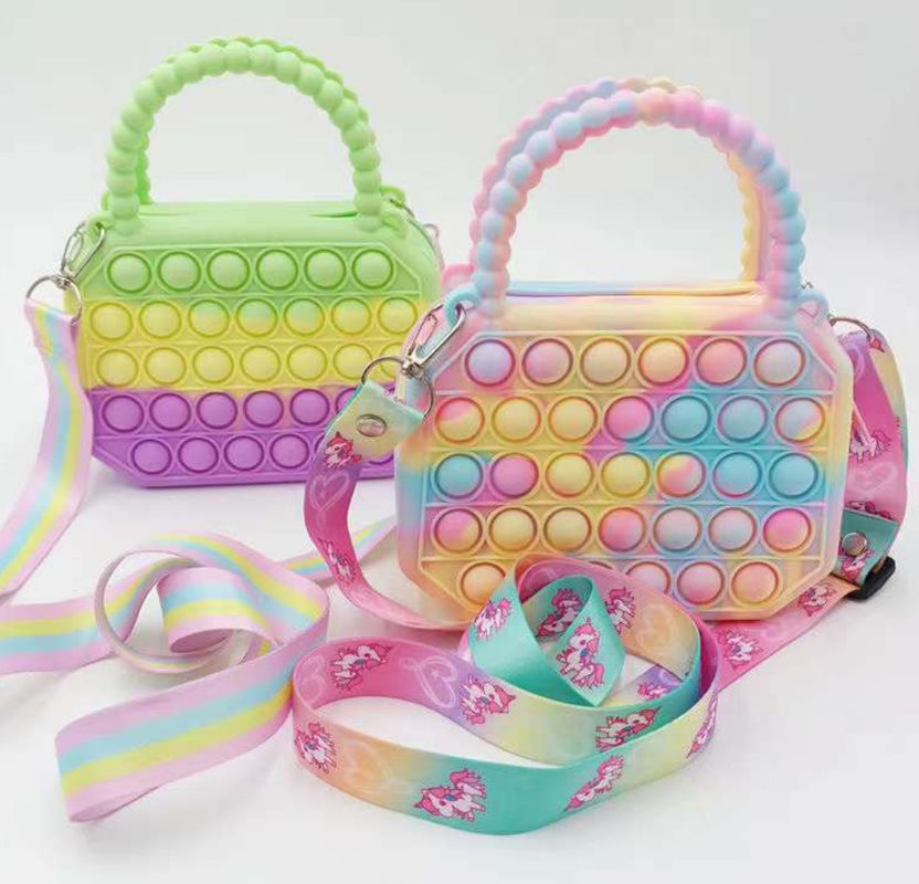 Pop Fidget Παιχνίδια Σιλικόνη Πίεση Φούσκα Crossbody τσάντα αισθητηριακό ανακουφιστικό άγχους ενήλικες Παιδιά τσάντα Χερσαίο Τσάντα Πορτοφόλι Δώρα